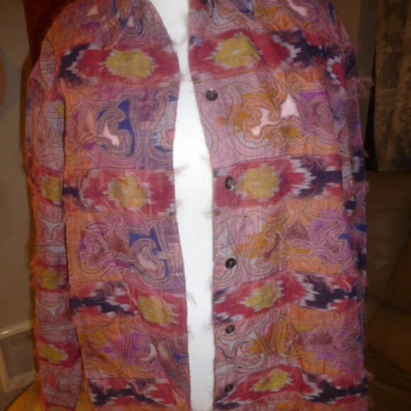 Chico’s Design Silk Embroidered Boho Top | Size 2 (L) | Made in India - Picture 5 of 11